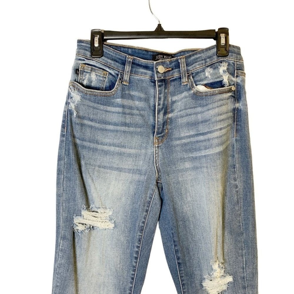 Judy Blue Womens Slim Fit High Rise Distressed Stretch Blue Denim Jeans Sz 7/ 28 - Picture 10 of 11